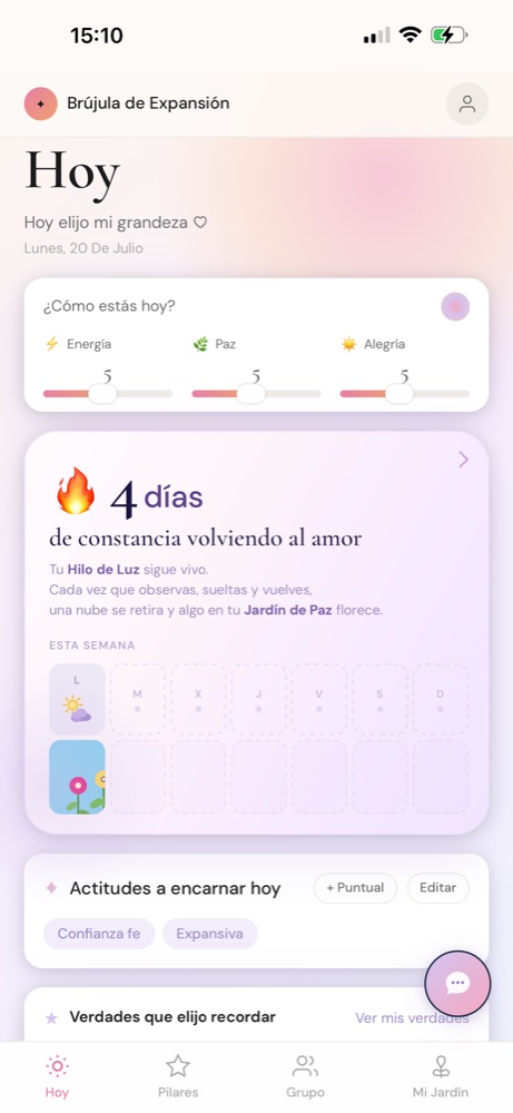 Pantalla Hoy de la Brújula de Expansión