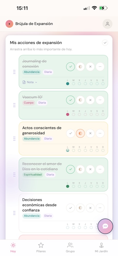 Pantalla Mis acciones de expansión