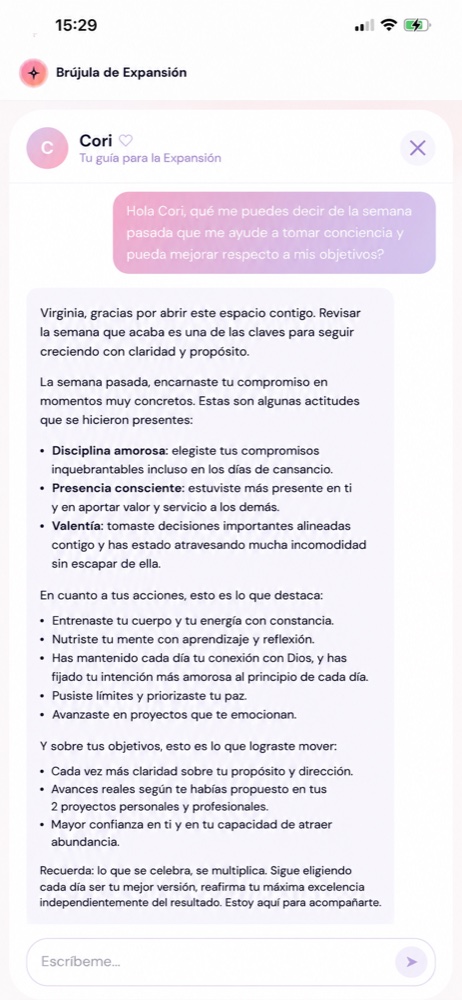 Pantalla de Cori, tu guía